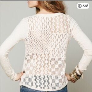 Free People Crochet-Back Long Sleeve Top